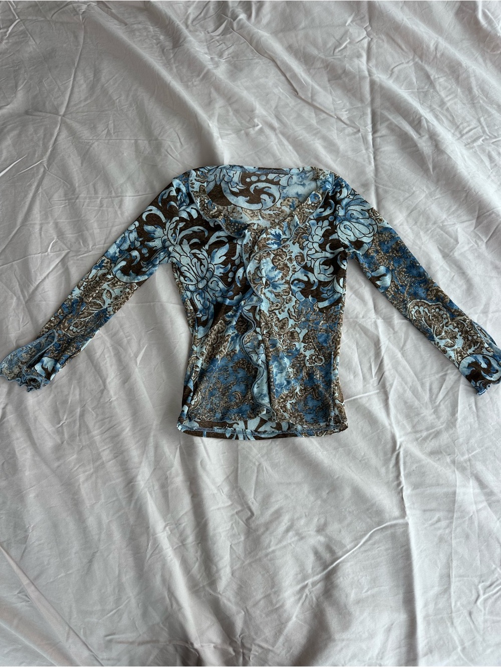 Blue Paisley Long-Sleeve Women's Top